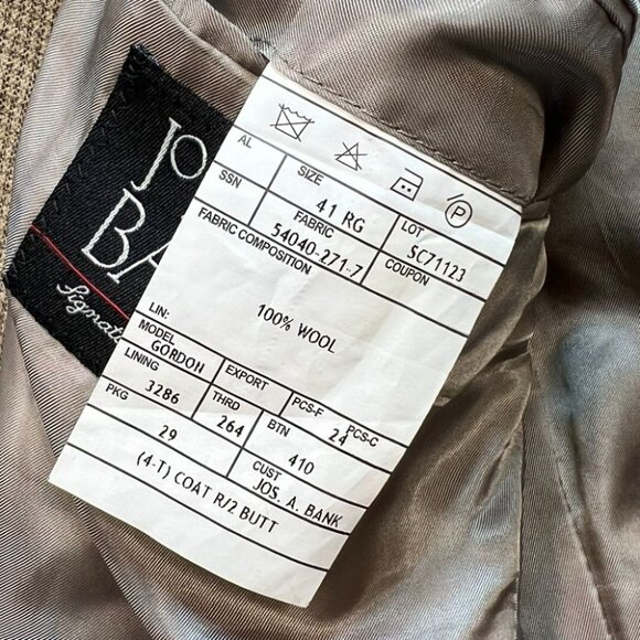 Jos. A. Bank Mens Wool 2 Button Sport Jacket Long Sleeve Size 41 Tan Houndstooth - Picture 5 of 14